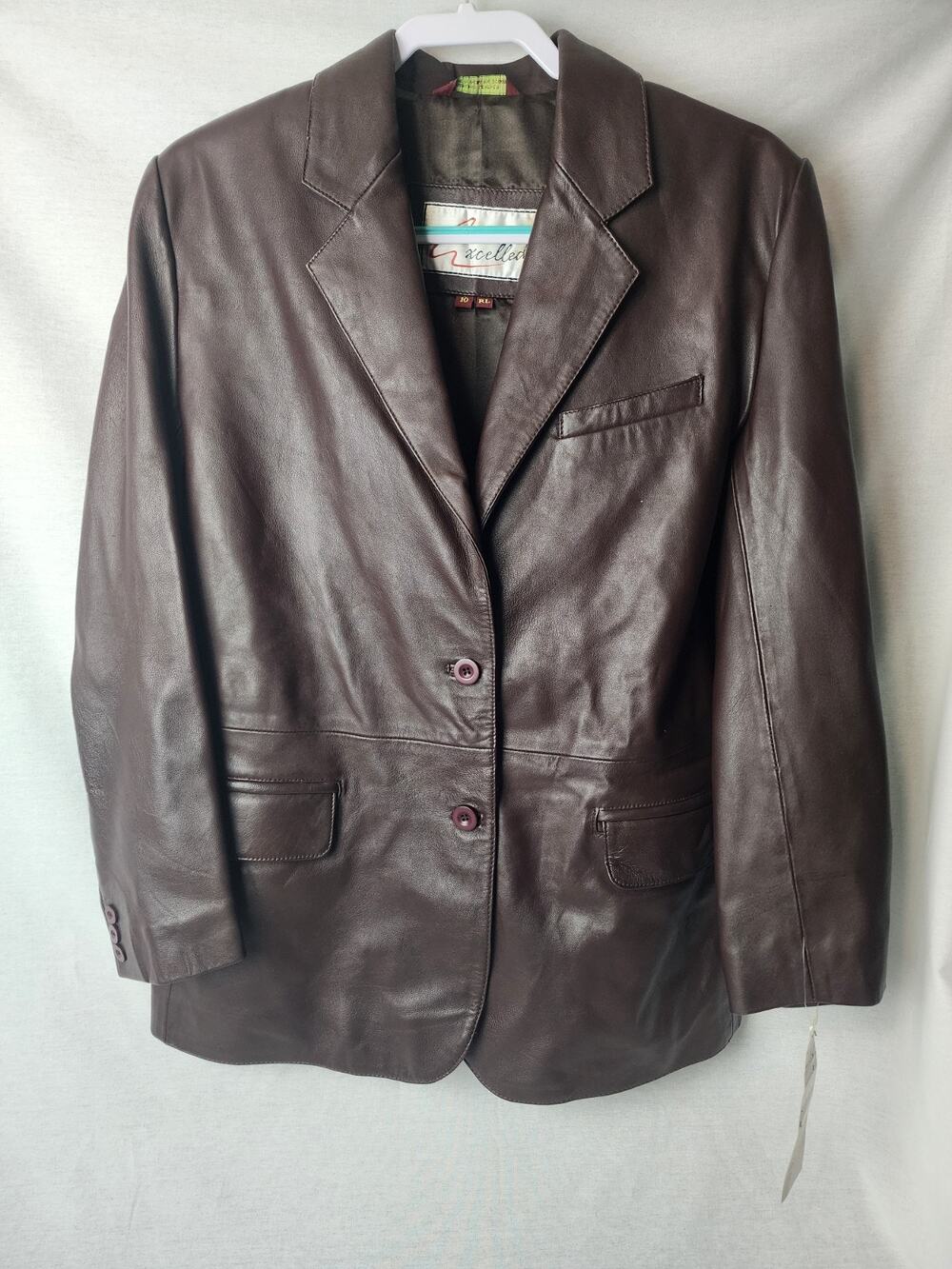 Womens Size 10 GENUINE LEATHER Excelled Brown Two Button Jacket Blazer Vintage